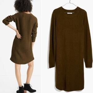 NEW Madewell Women Size XL Dark Olive Green Curved Hem Sweater Dress